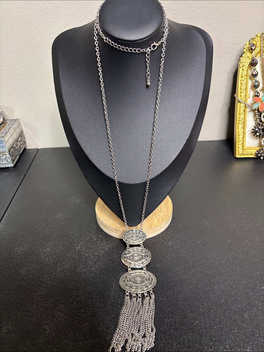 Concho Boho Western Silver-Tone Statement Tassel Pendant Long Necklace Jewelry